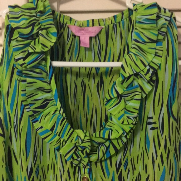 Lilly pulitzer size 0 green silk top - Picture 2 of 4